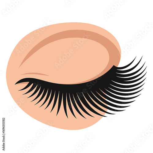 Macro shot of a closed eye featuring long eyelashes, showcasing eyelash extensions and beautiful lashes