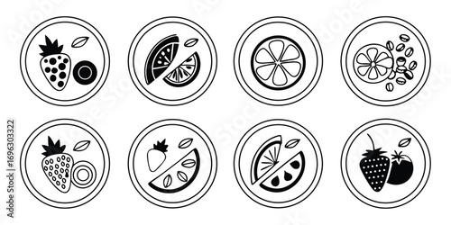 Set of Simple Fruit and Food Icons.
