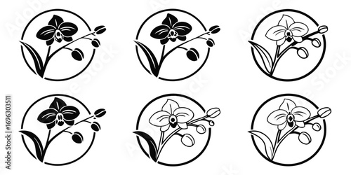 Set of Stylized Orchid Flower Icons.