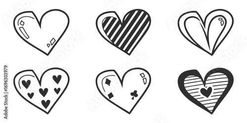 Six HandDrawn Heart Icons Collection.