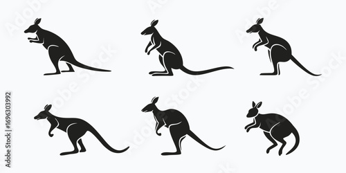 Six Silhouette Kangaroos in Various Poses.