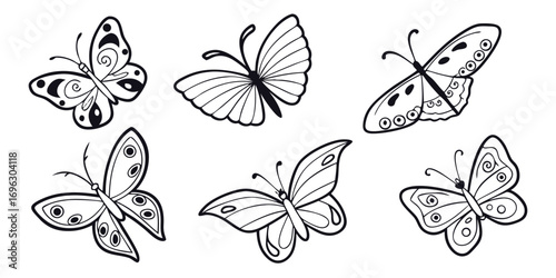 Six Stylized Black and White Butterfly Illustrations 1.