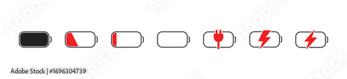 Battery charging icon set. Battery with flash. Vector EPS 10