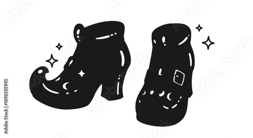 Shiny footwear cartoon illustration witch shoes fashion boots design style footwear elegant footwear art on transparent background