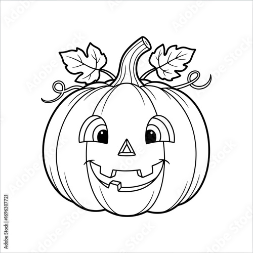 Friendly Pumpkin Halloween Coloring Sheet Simple Autumn Line Art For Toddlers Fun