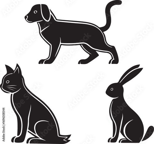 Silhouette Pets Dog, Cat, and Rabbit