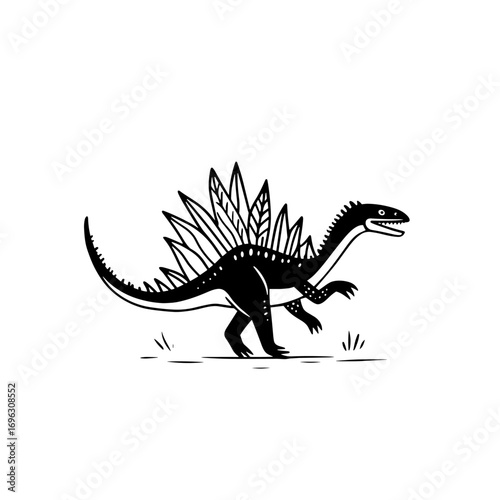 Spinosaurus. Spinosaurus simple black and white line art vector logo