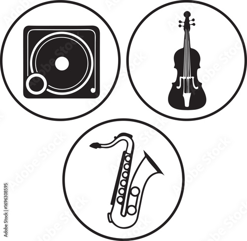 Musical Instruments and Turntable Icon Set