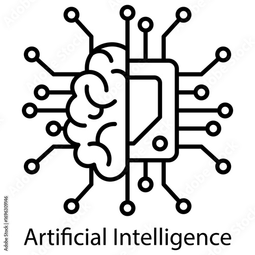 Artificial Intelligence Outline Style. Vector Illustration For Graphic Design