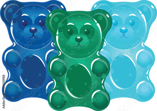 Colorful gummy bears for kids or CBD bears. Jelly bears