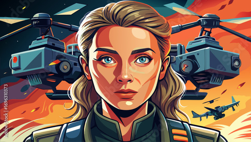 Close-up portrait of female drone operator with remote. Isolated background emphasizes innovation, focus, and freedom.