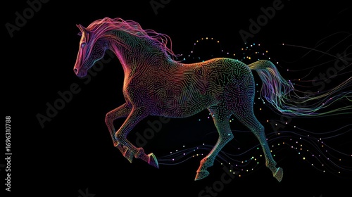 Digital steed interwoven with light and shadow