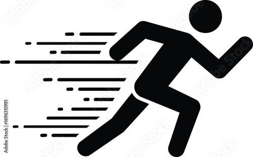 Fast running icon, speed runner silhouette, sprint motion vector, athletic figure, high-speed dash symbol, dynamic energy movement graphic