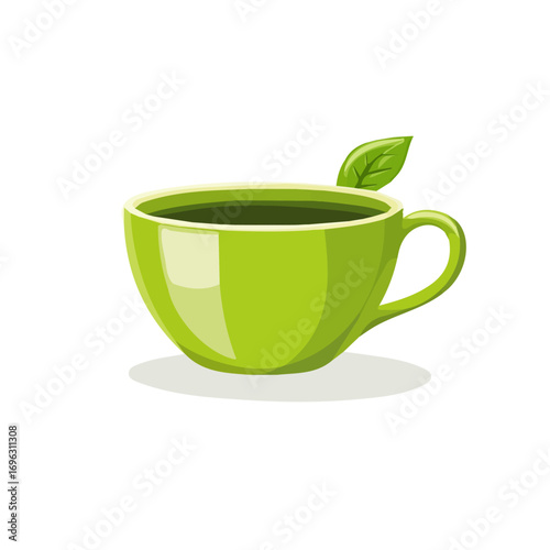 A modern element in vector and EPS format. icon clipart, Minimalistic 2D flat icon featuring a green tea cup, clean vector design, simple illustration style, isolated on a white background