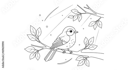 Hushed Fairy Tale Bird with Whispering Woods Fantasy Coloring Page for Kids
