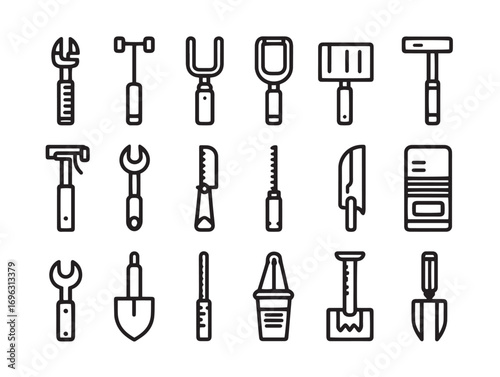 Classic Farm Tools Kit Illustration with Fine Line Design