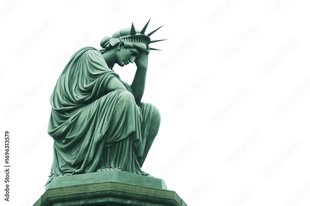 Fototapeta premium Sad and hopeless Statue isolated on white or transparent background, US national mourning, problems and crisis symbol, png