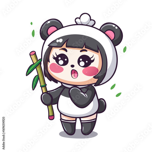 Vector art of cute little girl in panda costume