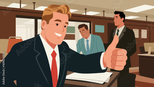 Business office personnel gave a thumbs-up in approval.Encourage and communicate with each other. Hand-drawn vector illustration