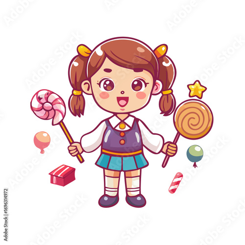 Vector art of girl with lollipops cartoon illustration