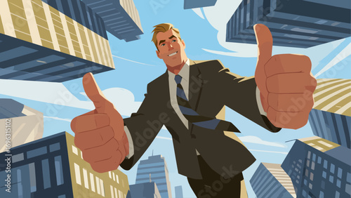Business office personnel gave a thumbs-up in approval.Encourage and communicate with each other. Hand-drawn vector illustration