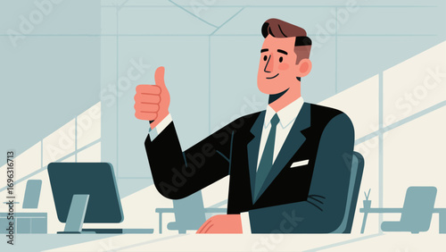 Business office personnel gave a thumbs-up in approval.Encourage and communicate with each other. Hand-drawn vector illustration