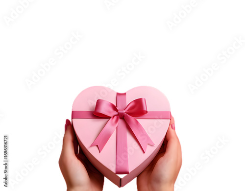 Hands Holding Pink Heart Gift Box PNG Isolated
