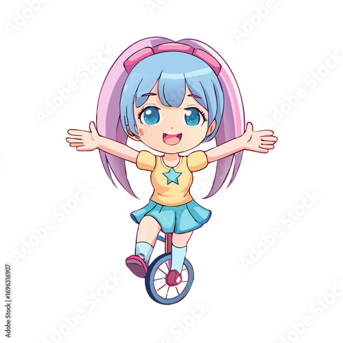 Vector art of cute girl riding a unicycle