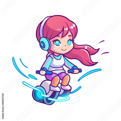 Vector art of cute girl on futuristic scooter illustration