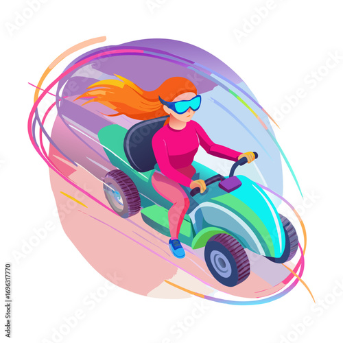 Vector art of woman riding quad bike