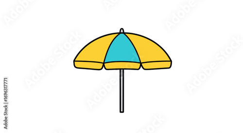Yellow beach umbrella summer vacation parasol sunshade poolside resort tropical getaway cartoon illustration on transparent background