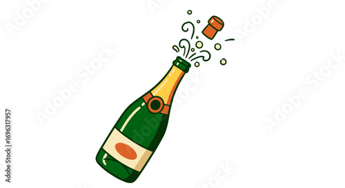 Celebration party pop champagne bottle toast cheers holiday festive drink alcohol bubbly beverage on transparent background