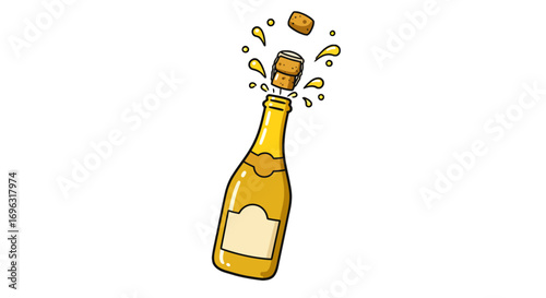 Celebration champagne bottle popping party cheers toast bubbly festive sparkling beverage occasion drink on transparent background