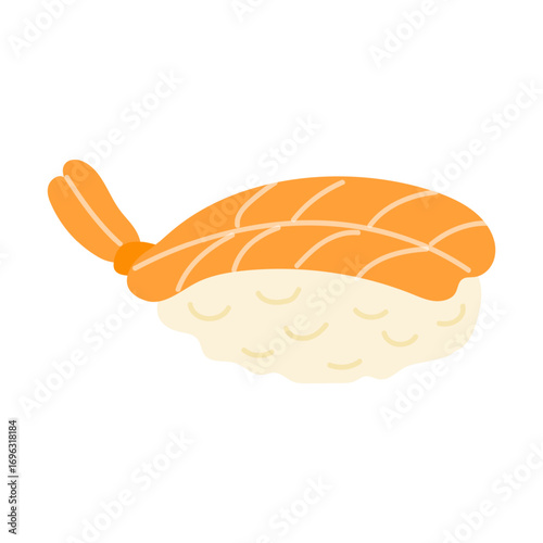 Sushi with shrimp and rice on white background. Japanese cuisine.