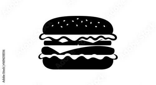 Black and White Burger Illustration: Classic Fast Food Graphic Design