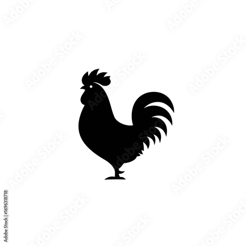 Black rooster silhouette illustration on white background, poultry vector design