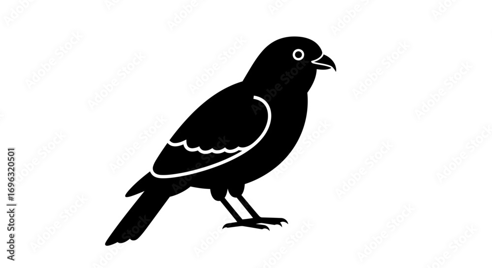 Obraz premium Elegant silhouette illustration of a standing black bird isolated on white background
