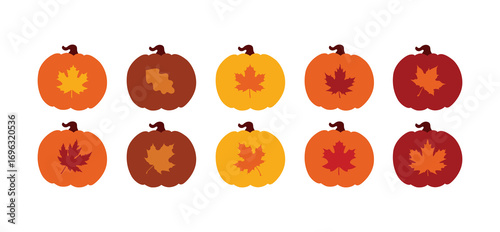 Maple leaf vector icon. Autumn symbol. Color maple leaf vector illustration. Maple leaf vector shape icon. Forest and tree symbols. Nature tree logo. Canada label. Cozy autumn decoration, pumpkins
