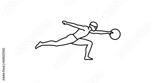 Line Art Illustration of Water Polo Player in Action on White Background