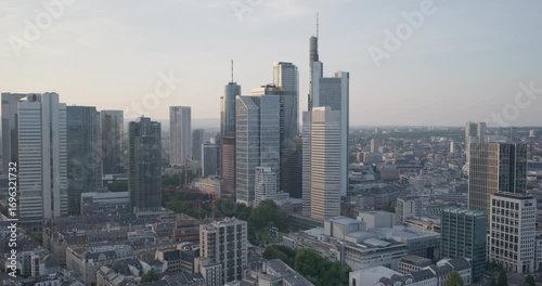 drone shot of skyline and skyscrapers during daylight