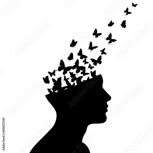human head silhouette with butterfly
