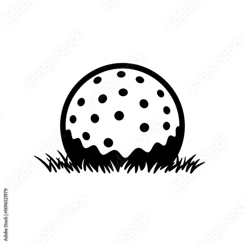 Minimalist golf ball illustration on grass, sporting equipment vector design