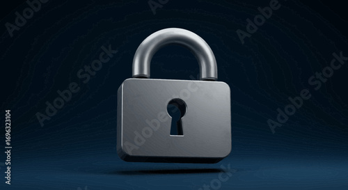 Silver padlock with keyhole on blue background representing security measures