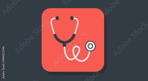 Stethoscope Icon on Red Background - Symbol of Healthcare and Medicine