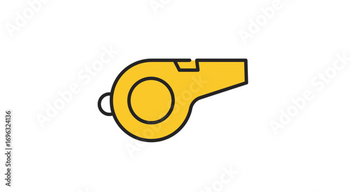 Stylized illustration of a yellow whistle with black outlines on a white background