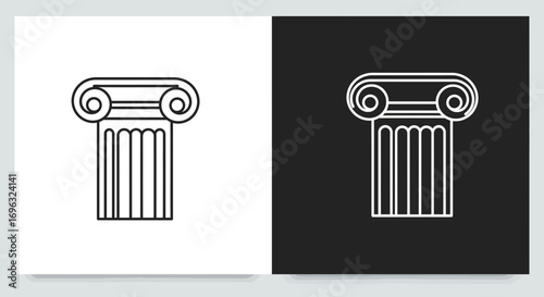 Stylized Ionic column illustration on contrasting black and white backgrounds