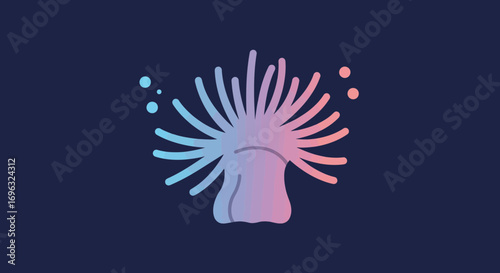 Stylized vector illustration of sea anemone with gradient colors on dark background