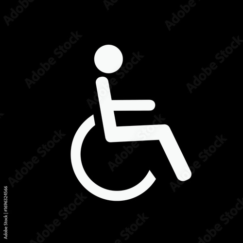 White Wheelchair Symbol on Black Background: Accessibility and Inclusion Awareness