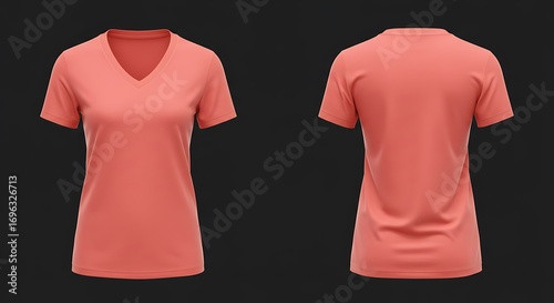 3D mockup of a coral color of V-Neck woman T-Shirt