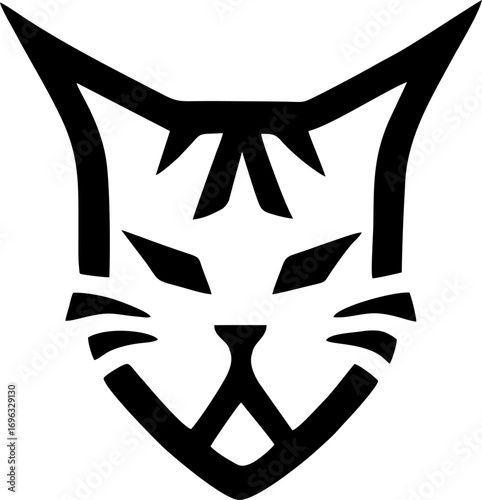 Sleek geometric line art illustration of a powerful cat head logo design, embodying agility and mysterious grace